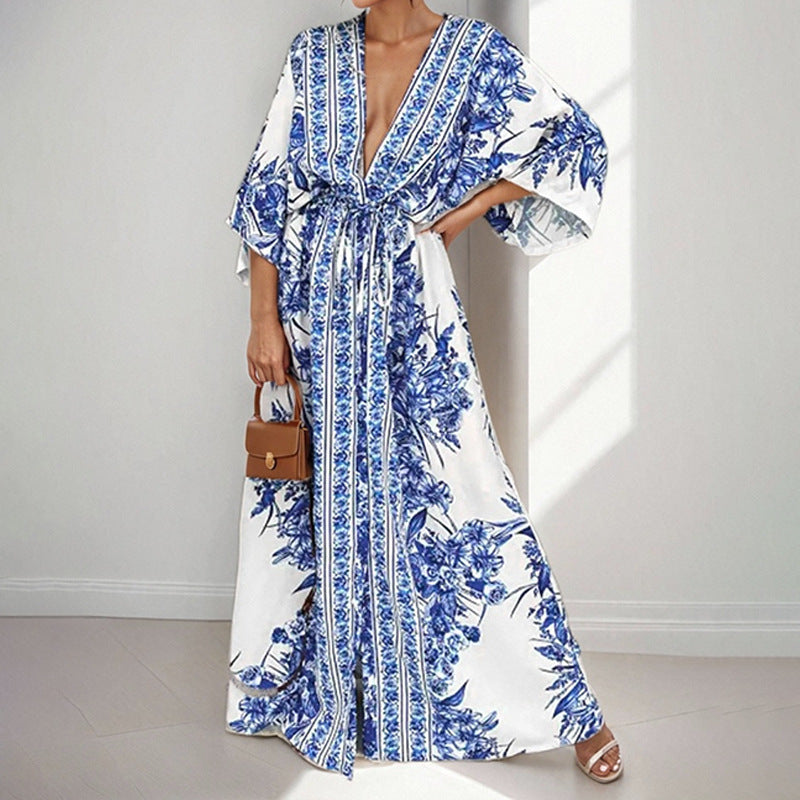 Robe maxi fluide pour femmes avec design floral et manches amples Chic & Stil
