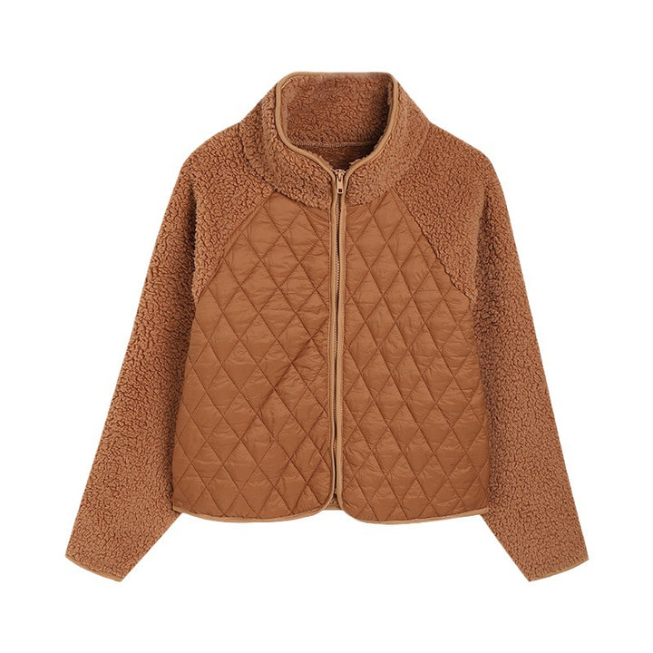 Women Quilted Cozy Jacket with Soft Collar and Contrasting Sleeves Lune London