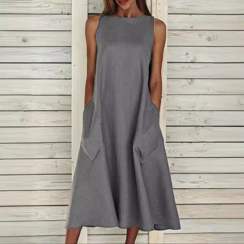 Lightweight maxi dress for ladies with practical side pockets Lune London