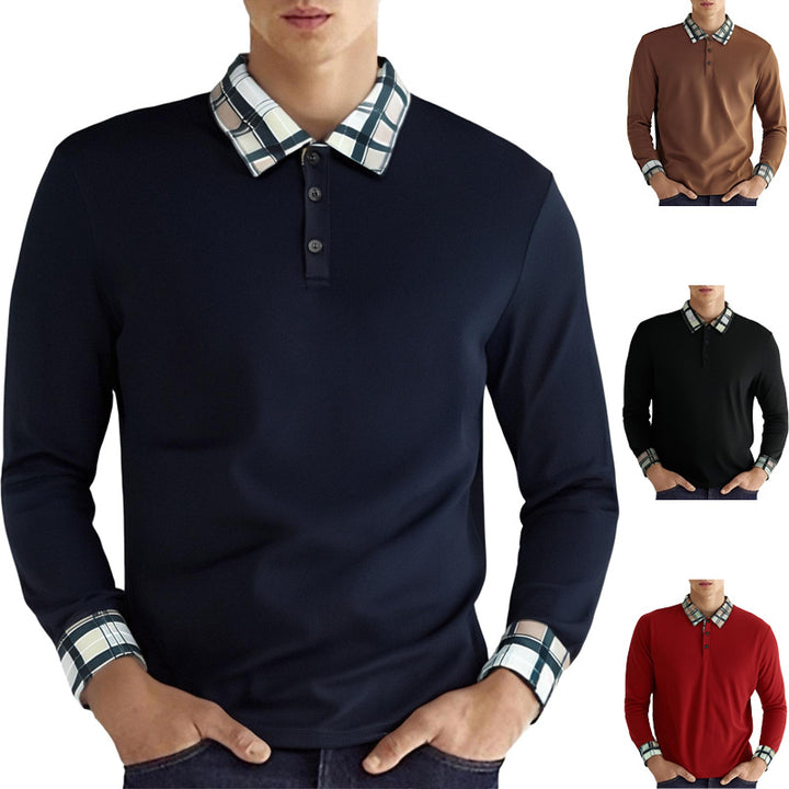 Men's long sleeve polo shirt with checkered collar and stretchy fabric Lune London