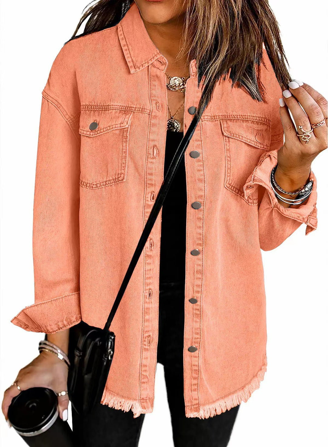 Casual denim shirt for women with frayed edges and convenient chest pockets Lune London