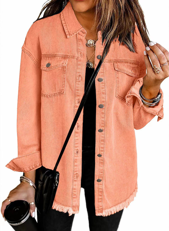 Casual denim shirt for women with frayed edges and convenient chest pockets Lune London
