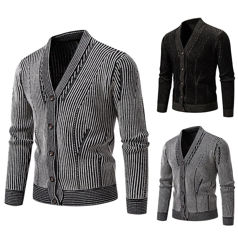 Elegant knitted jacket for men with V-neck and fine cable pattern Lune London