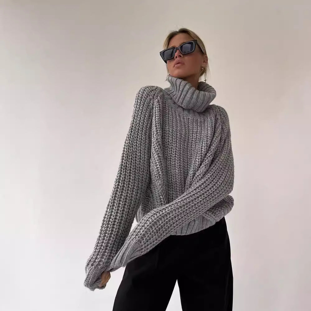 Knitted sweater for women with turtleneck and wide sleeve finishes Lune London