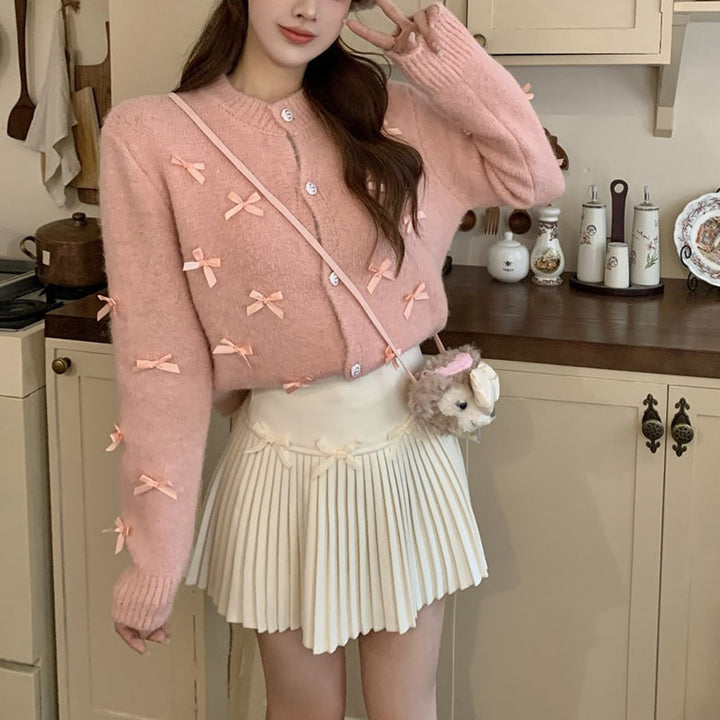 Women's knit jacket with decorative bow appliqués Lune London