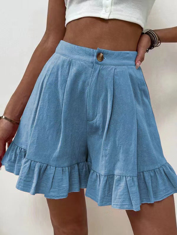 Ruffled shorts for women with elastic waistband and side pockets Lune London