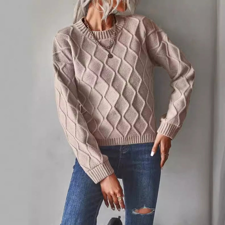 Knitted sweater for women with a decorative diamond pattern Lune London