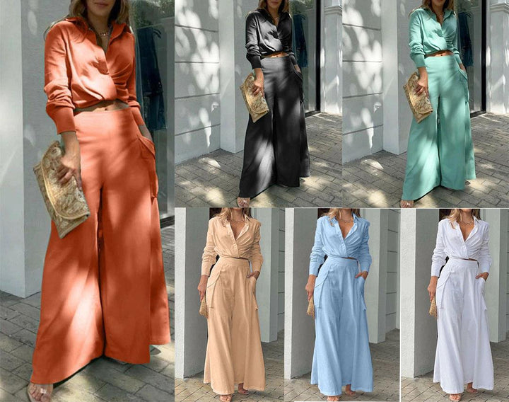 Women Elegant and Casual Two-Piece Set with Crop Top and Wide Palazzo Pants Lune London