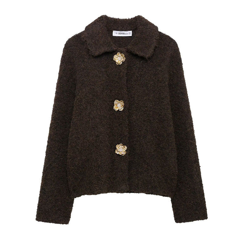 Ladies plush jacket with elegant button details Lune London