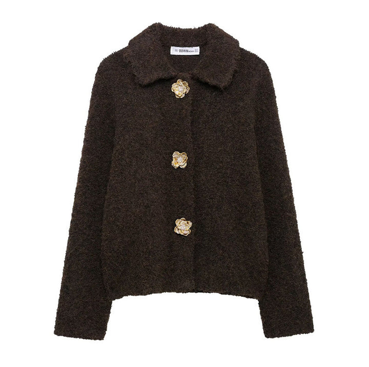 Ladies plush jacket with elegant button details Lune London