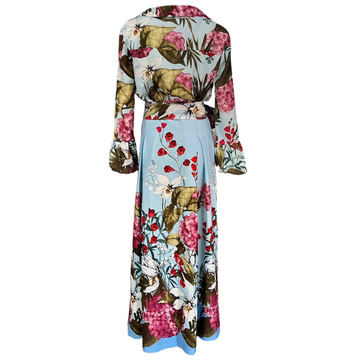 Ladies Elegant Maxi Dress with Floral Pattern and Beautiful Chic Belt and Style