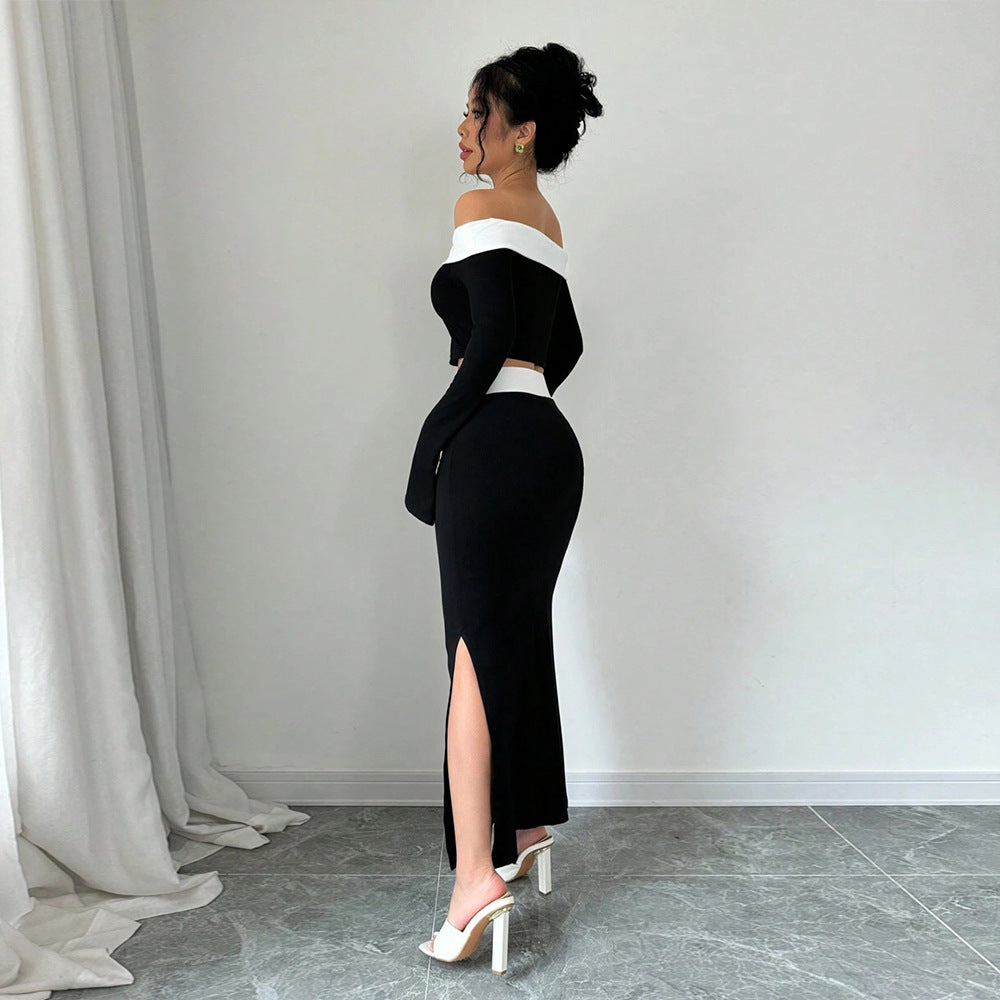 Chic & Stil Women's Off-Shoulder Crop Top and Maxi Skirt Set