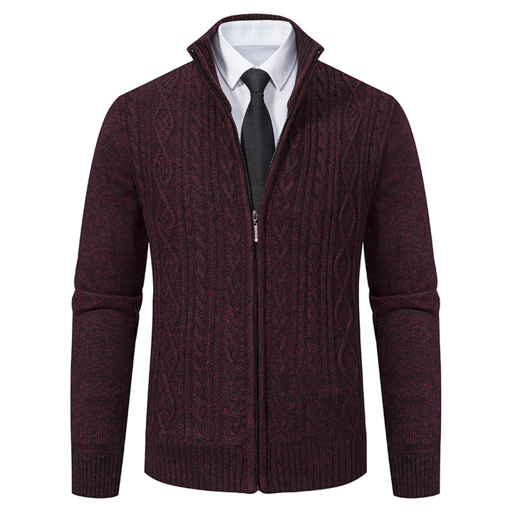 Knitted jacket for men with high collar and zipper Lune London