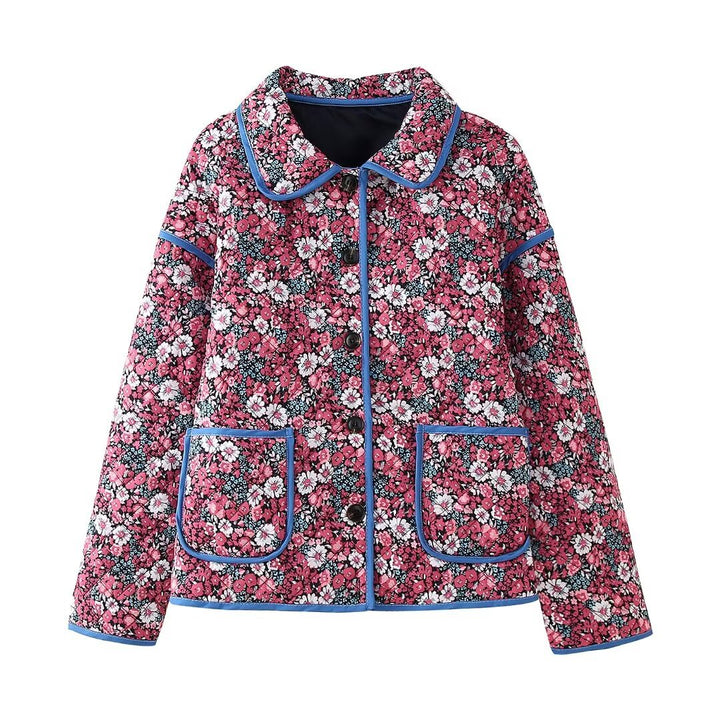 Quilted floral jacket for women with modern collar and practical pockets Lune London