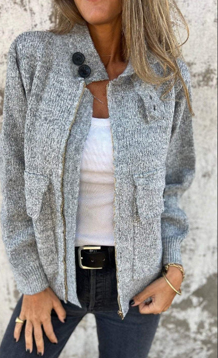 Women's soft cardigan with thermal insulating collar and patch pockets Lune London