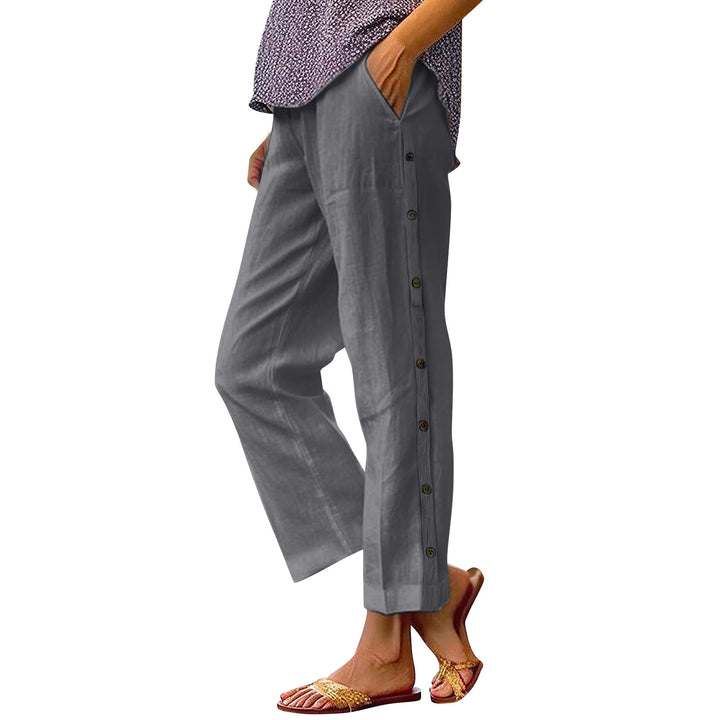 Women Lightweight and Breezy Summer Pants with Side Buttons Lune London