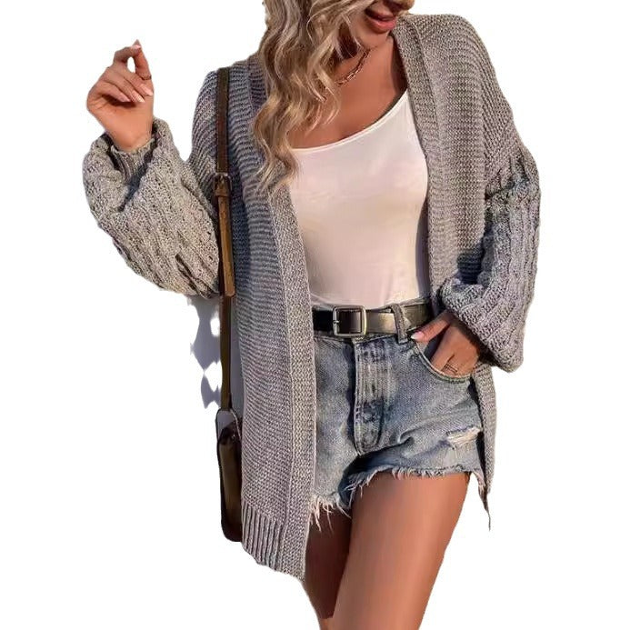 Ladies chunky knit cardigan with a loose fit and relaxed sleeves Lune London