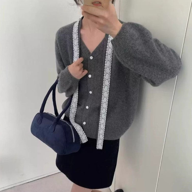 Knit jacket for women with decorative lace details Lune London