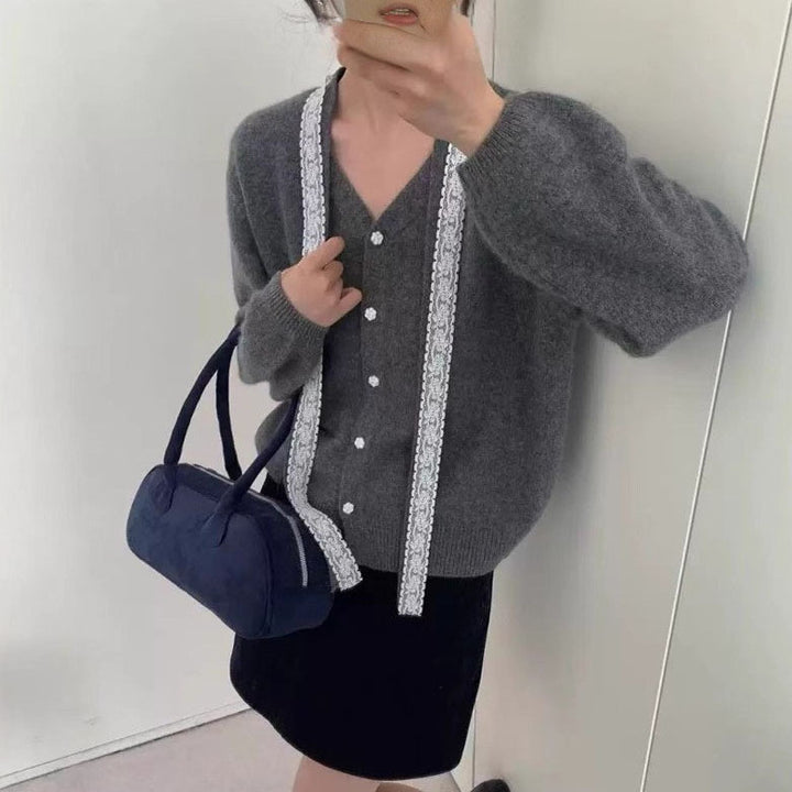 Knit jacket for women with decorative lace details Lune London