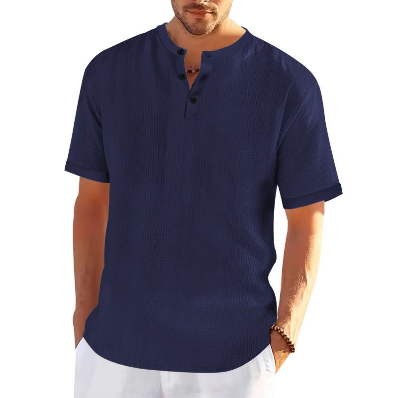 Men's short sleeve Henley t-shirt with textured design and trendy buttons Lune London