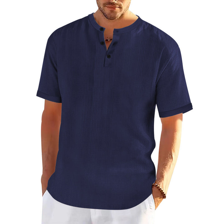 Men's short sleeve Henley t-shirt with textured design and trendy buttons Lune London