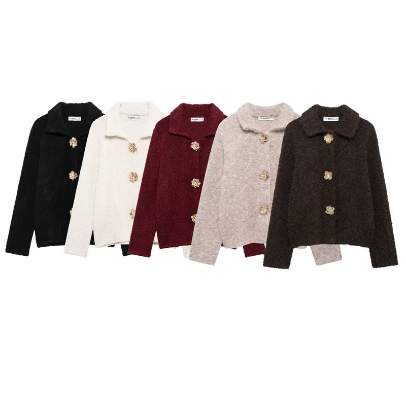 Ladies plush jacket with elegant button details Lune London