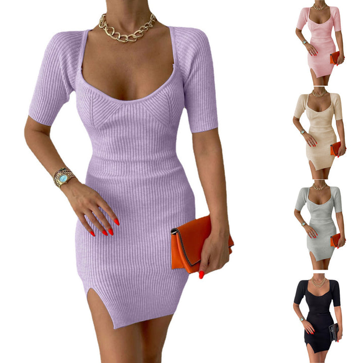Flattering knit dress for women with short sleeves and side slits Lune London