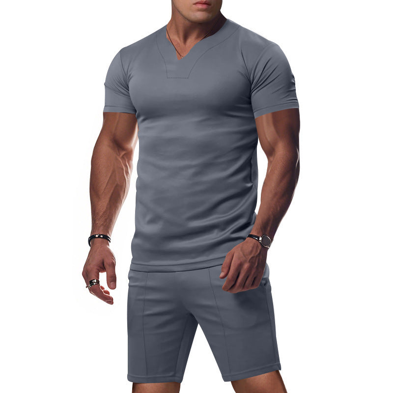 Men's sporty V-neck T-shirt with fitted cut Lune London