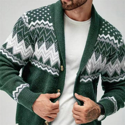 Men's knitted jacket with Nordic pattern and button placket Lune London