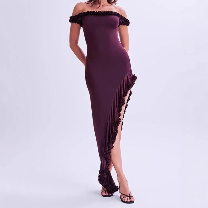 Ladies Elegant Maxi Dress with Chic Ruffle Detail and Style