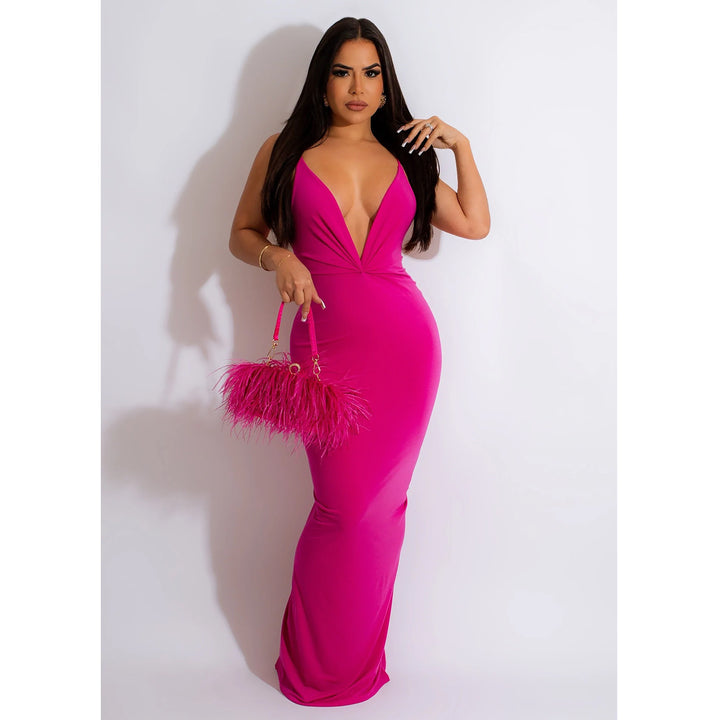Elegant maxi dress for women with deep V-neck and fitted cut Lune London