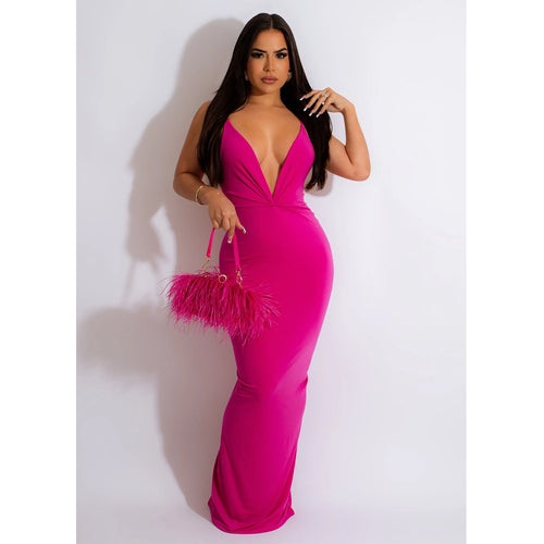 Elegant maxi dress for women with deep V-neck and fitted cut Lune London