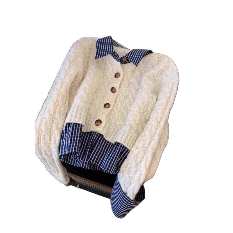 Cardigan pour femmes avec col en tissu à carreaux et détails de boutons Chic & Stil