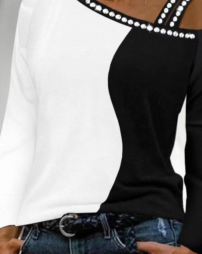 Women's Trendy Asymmetrical Top with Rhinestone Trim Lune London
