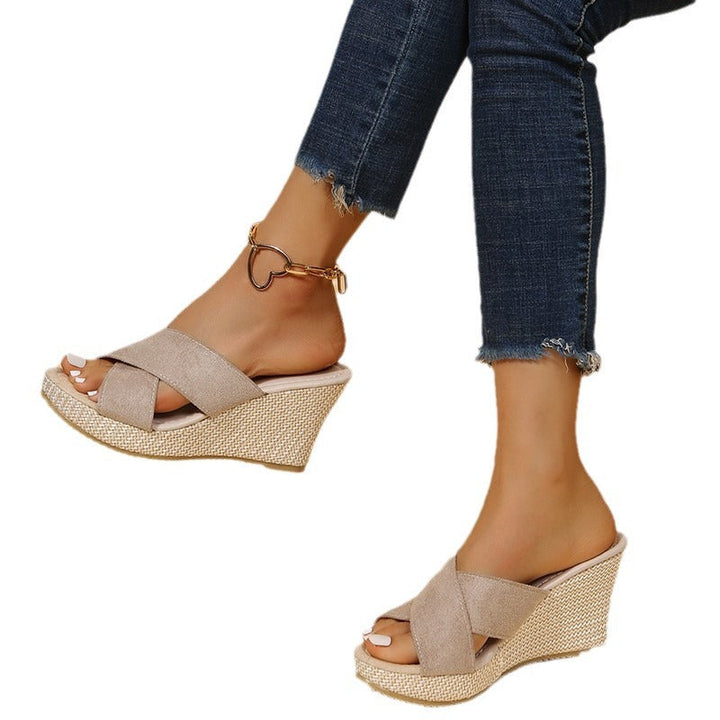 Women Wedge Mules with Elegant Cross Strap and Non-Slip Sole Lune London