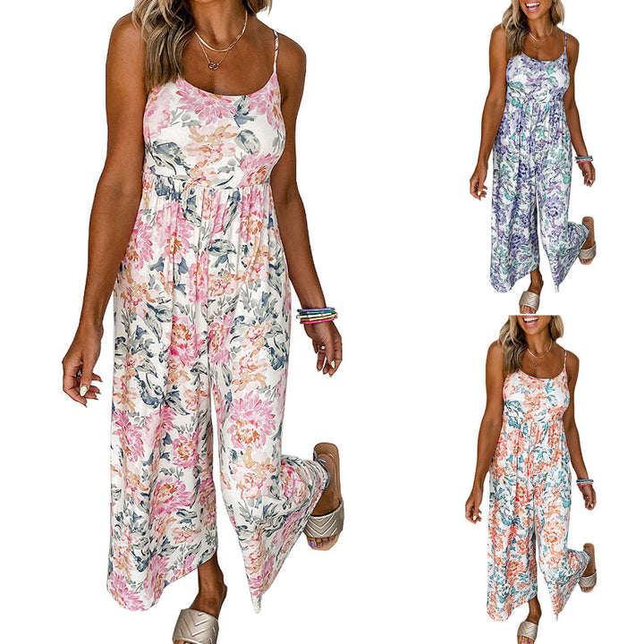 Women lightweight jumpsuit with floral details and thin straps Lune London