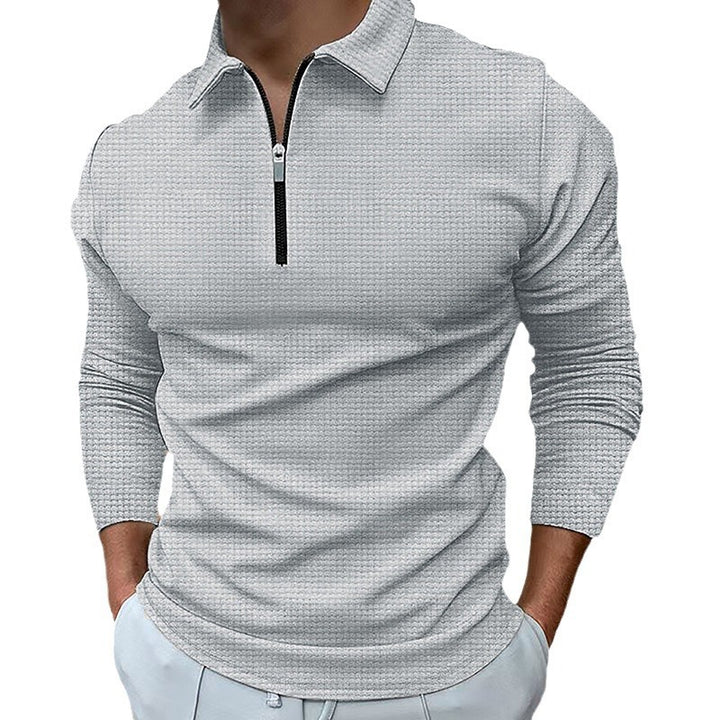 Men's Long Sleeve Sporty Henley Shirt with Zip and Structured Surface Lune London