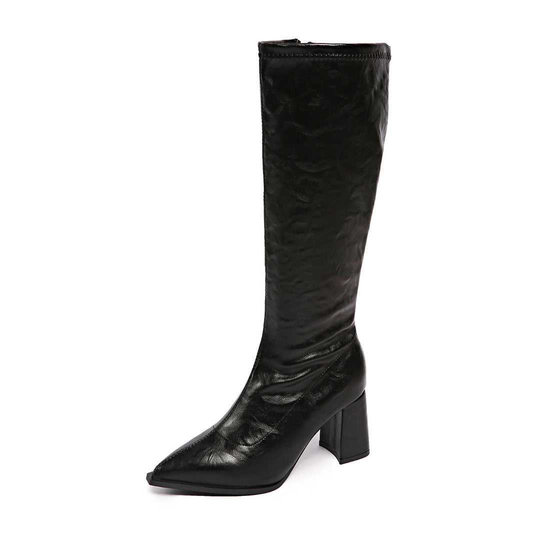 Fashion boots for women with a block heel and a pointed toe Lune London
