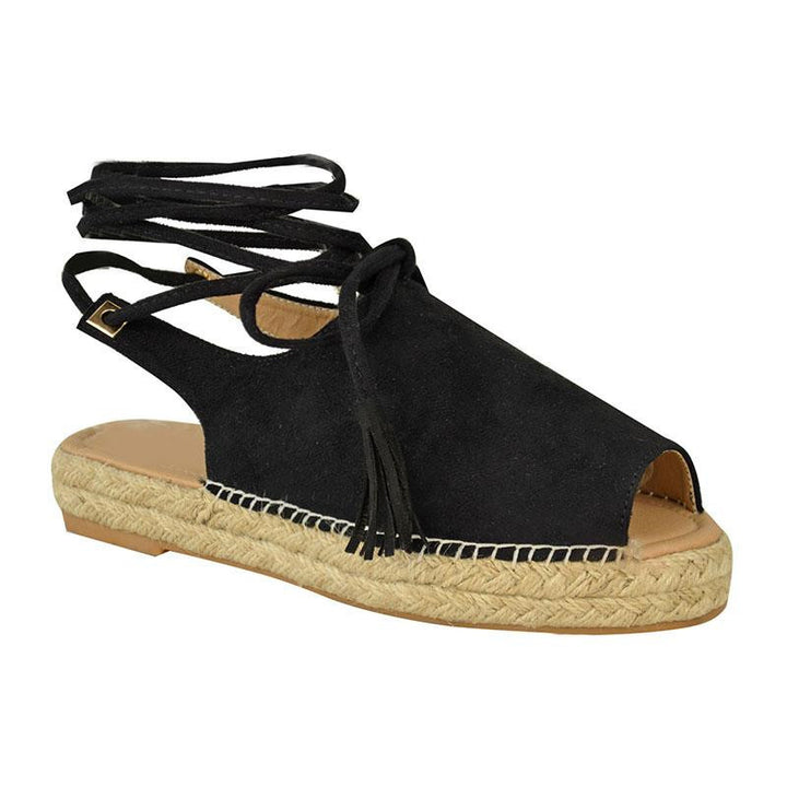 Elegant ladies espadrilles with woven jute sole and laces Lune London