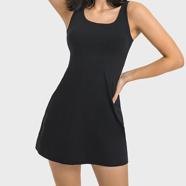 Ladies' leisure dress with deep round neckline and flared silhouette Lune London