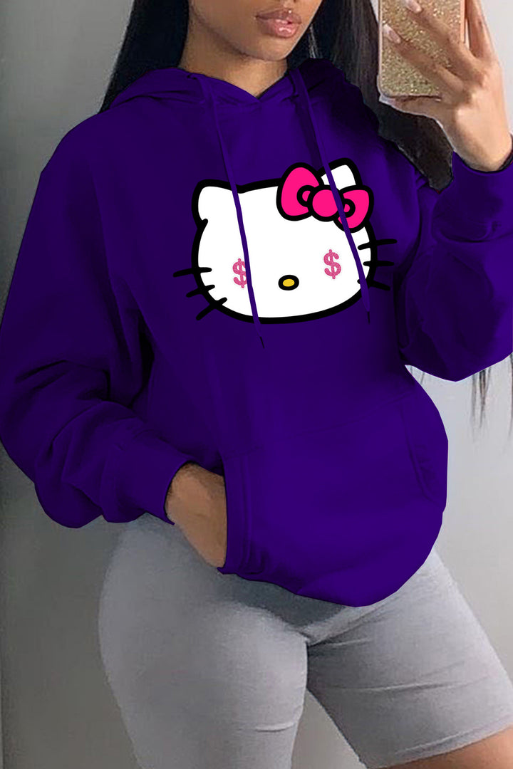 Hooded sweatshirt for women with creative cat pattern Lune London