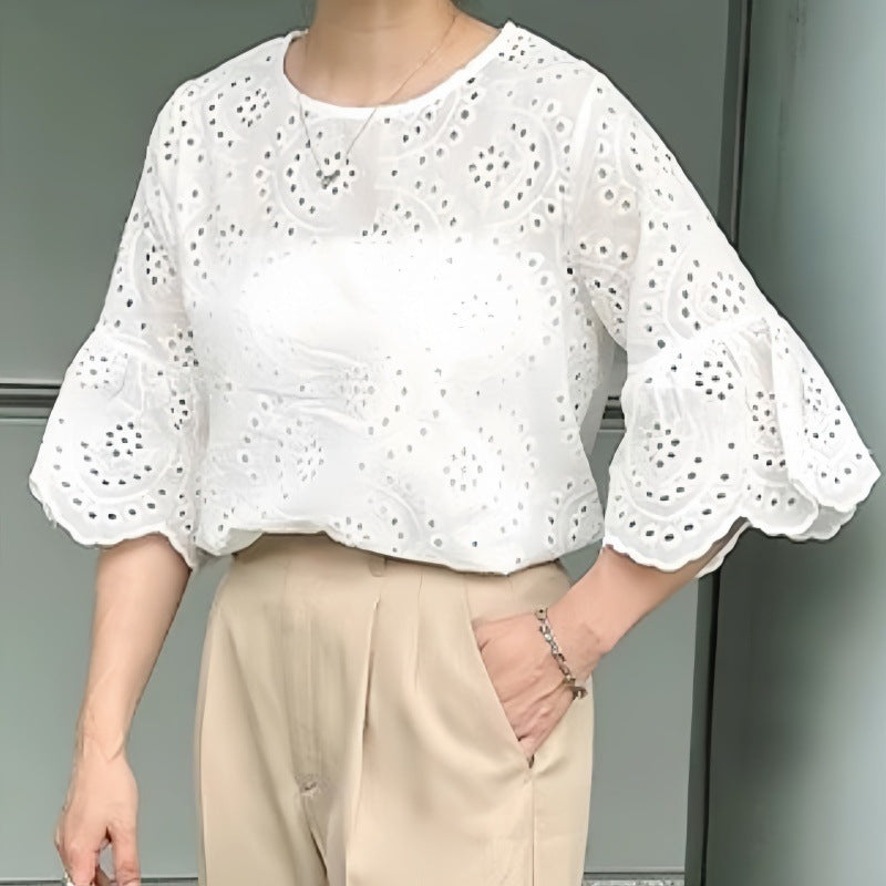 Embroidered blouse with hole for women Lune London