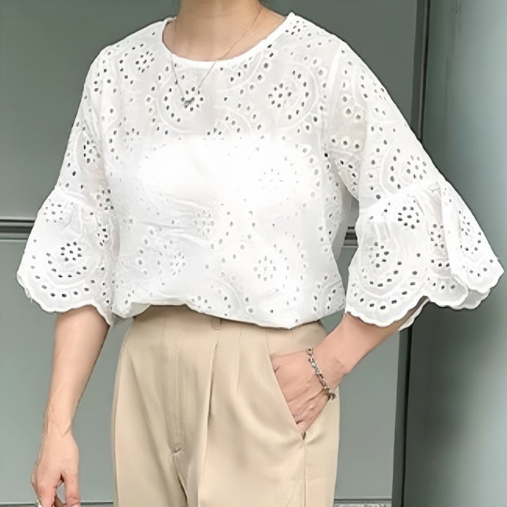 Embroidered blouse with hole for women Lune London