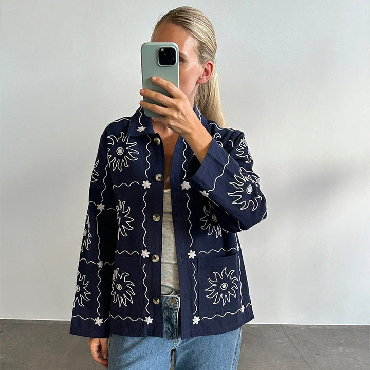 Bomber jacket for women with floral print and button closure Lune London