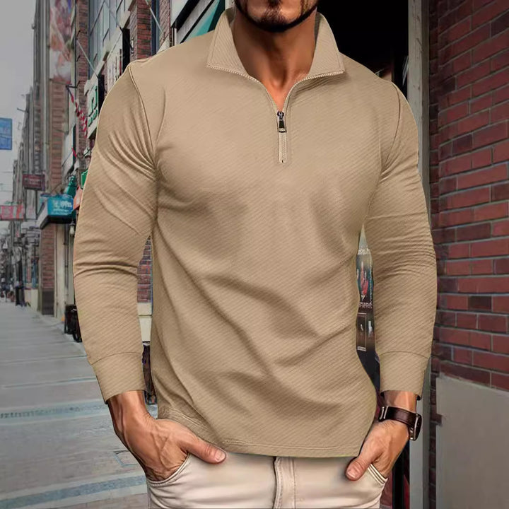 Functional long sleeve pullover for men with half-zip and innovative structural design Lune London