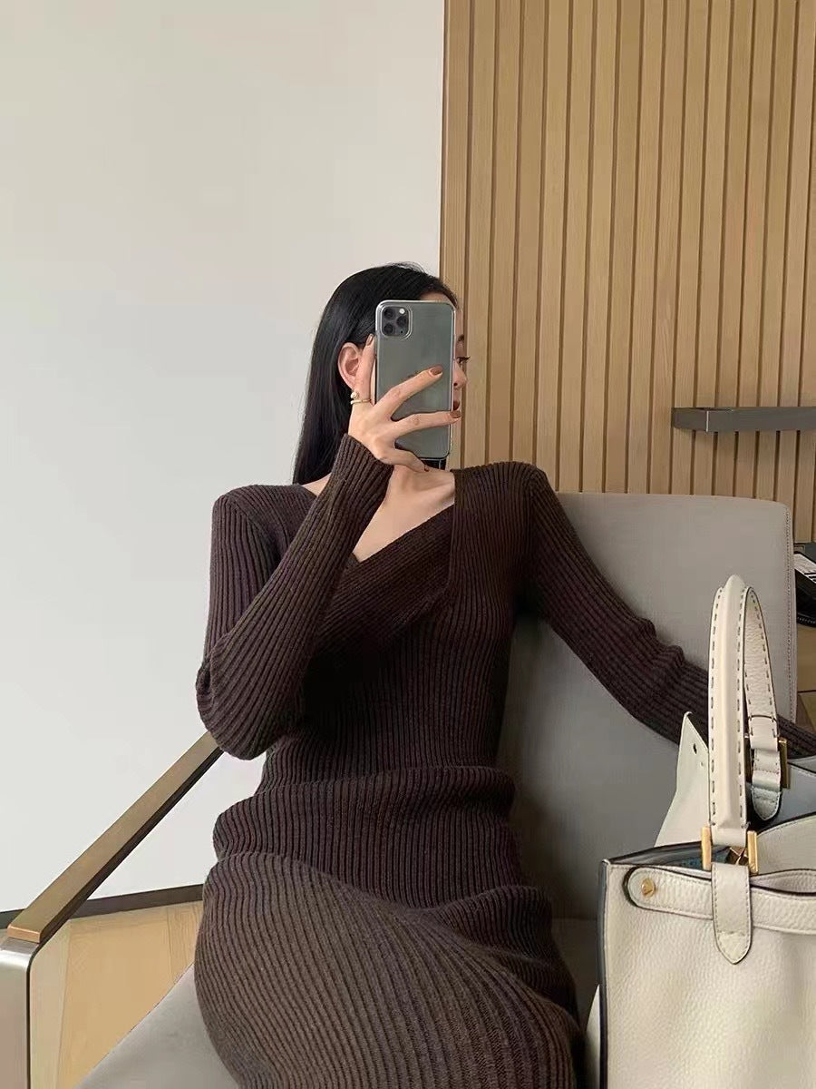 Women's knit dress with an elegant wrap collar Lune London