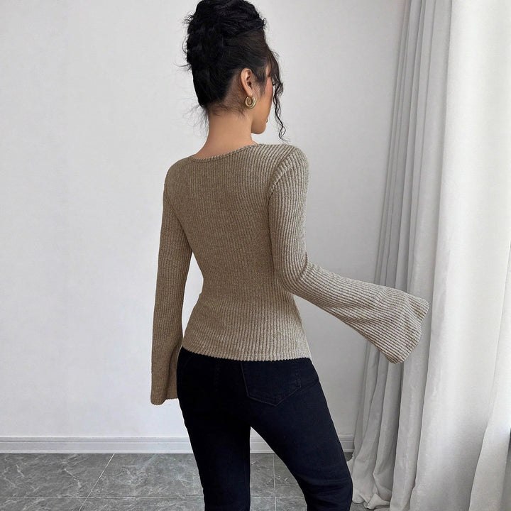 Long sleeve women's shirt with ribbed structure and wide sleeves Lune London