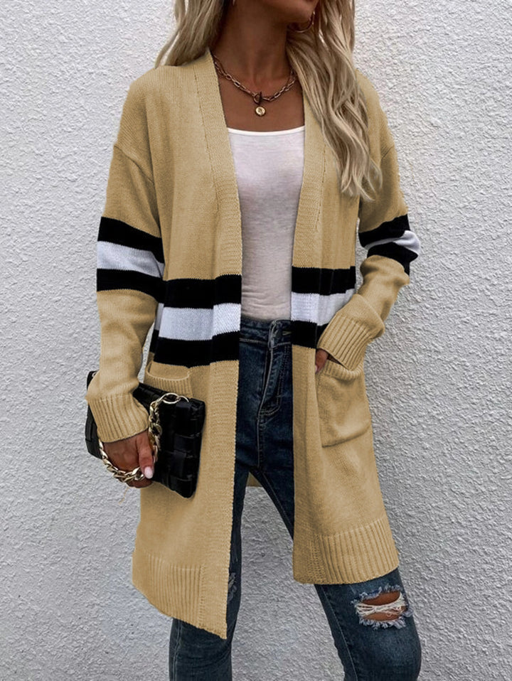 Ladies elegant knitted jacket with wide stripes and pockets Lune London