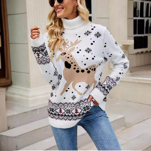 Women's winter sweater with reindeer pattern and high collar Lune London