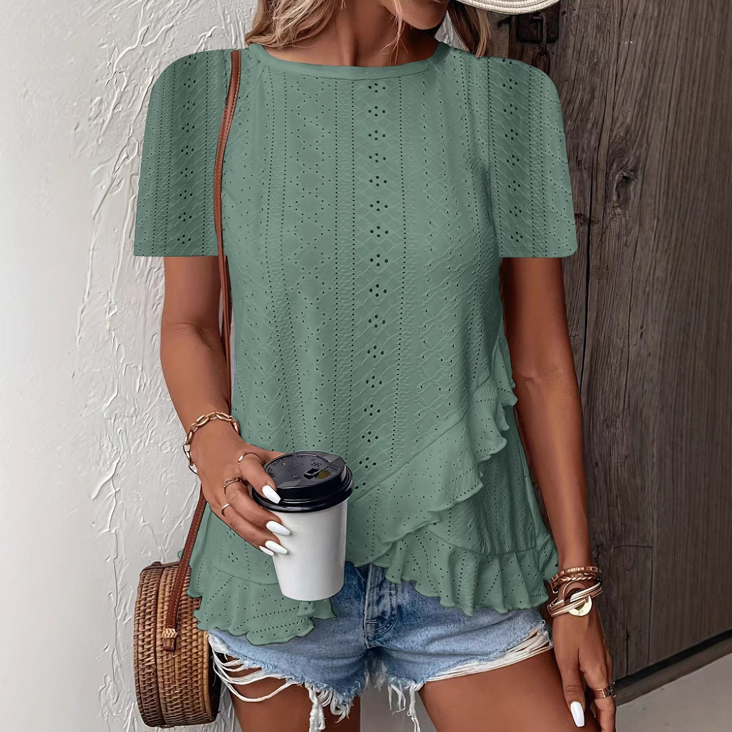 Blouse for women with ruffle details and a floral insert Lune London